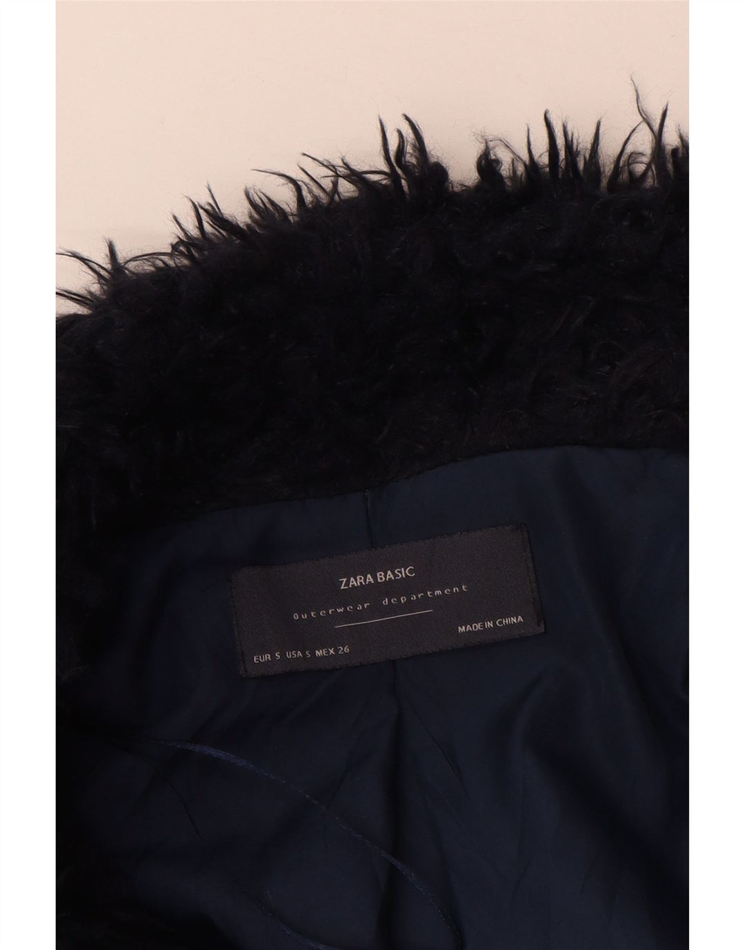 Zara Womens Open Faux Fur Jacket UK 10 Small Navy Blue Polyester