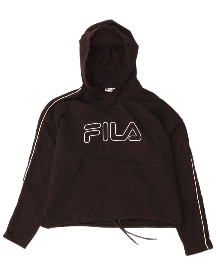 FILA Damska bluza z kapturem, oversize, z grafiką, UK 14, średnia czarna bawełna