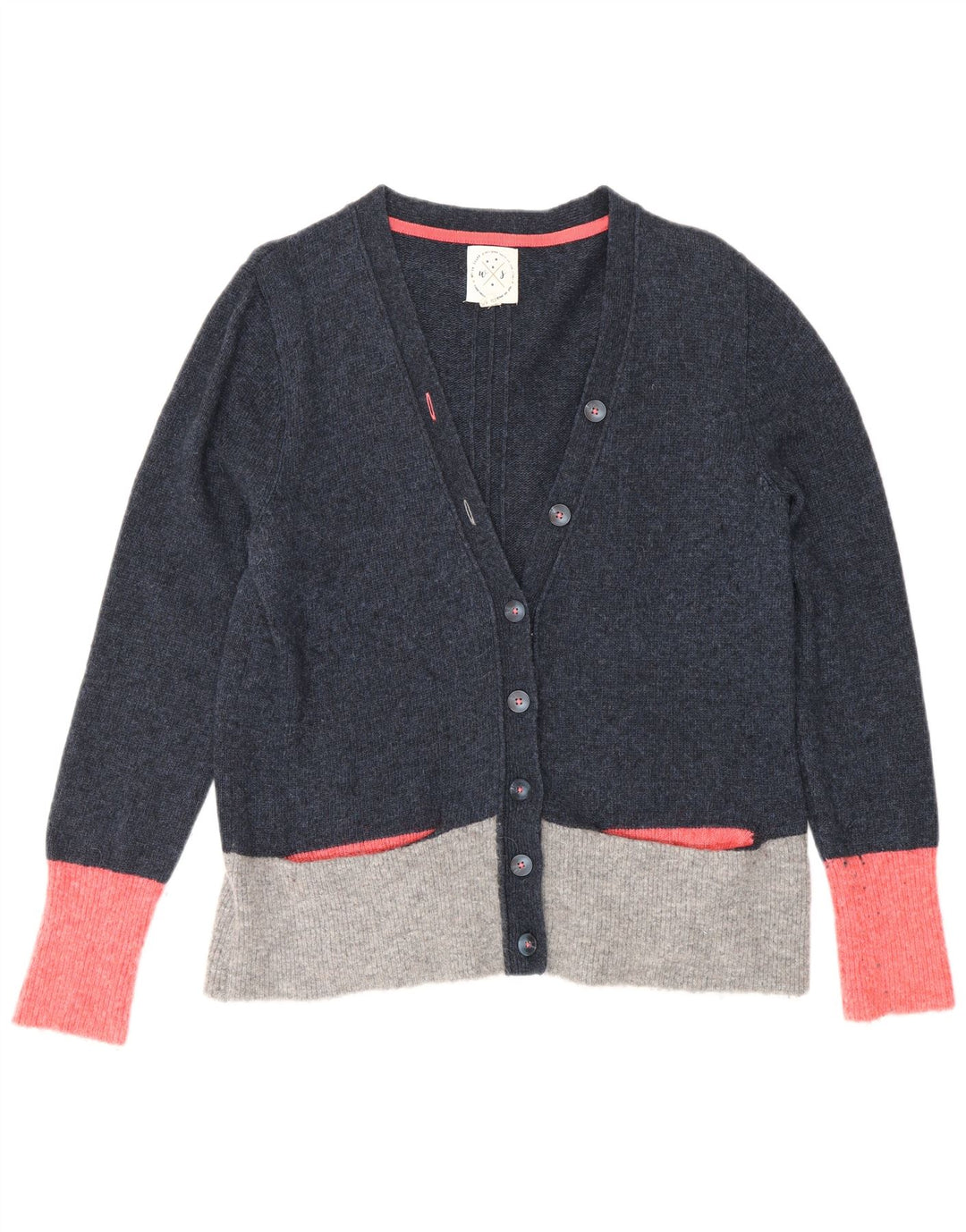 Damski sweter rozpinany White Stuff UK 14, duży niebieski nylon z blokami kolorów