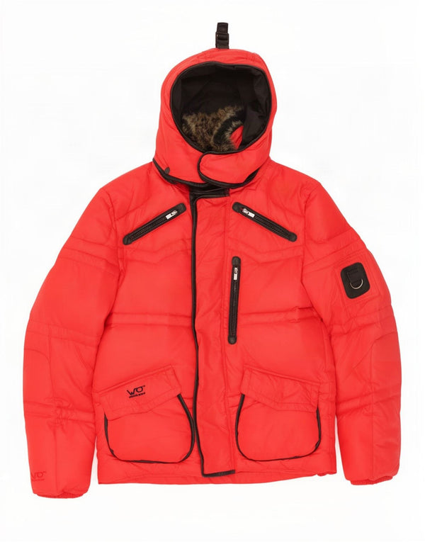 Męska wyściełana kurtka z kapturem Jack & Jones UK 38 Średni czerwony nylon