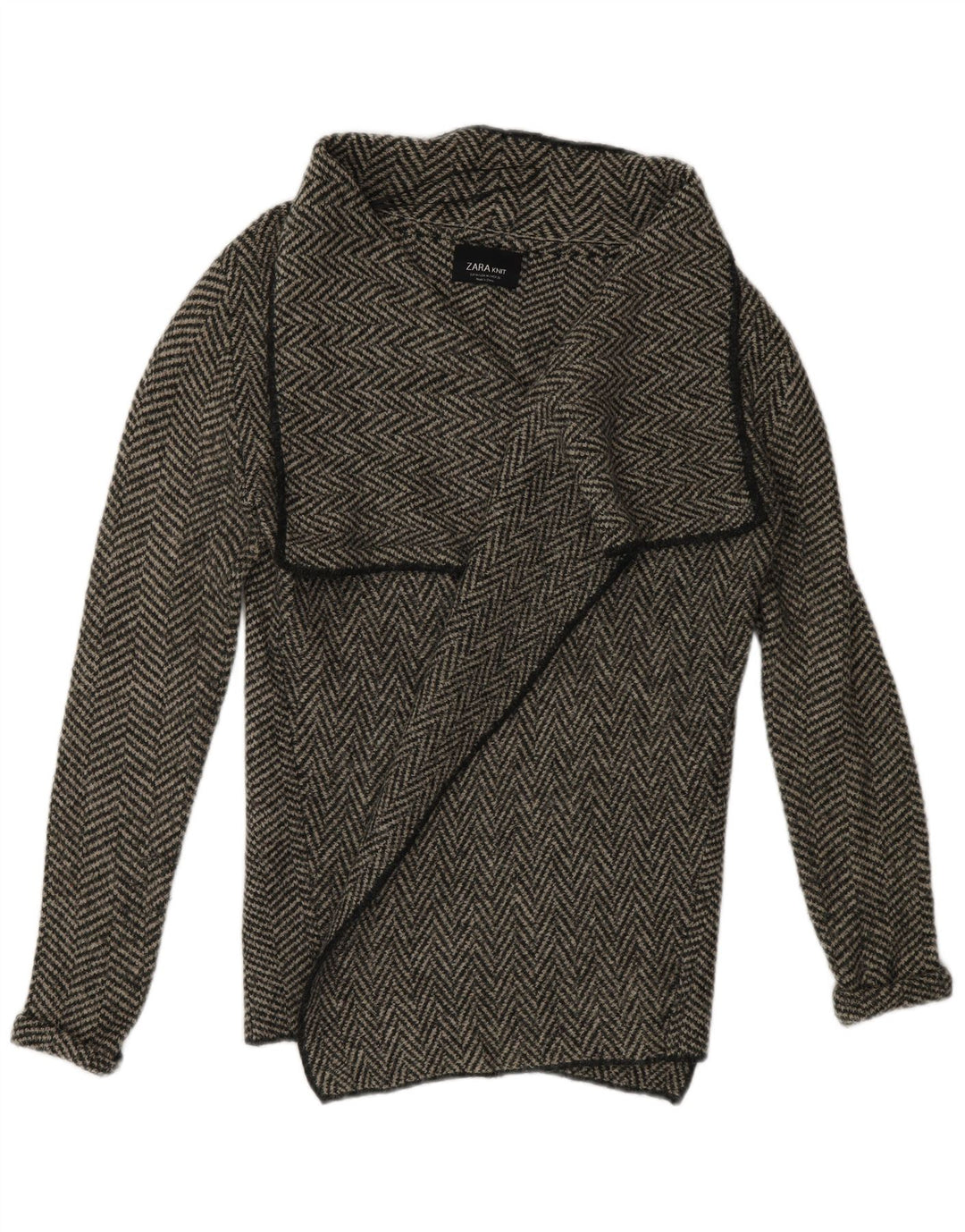 Sweter damski Zara z otwartym kardiganem UK 14, średni szary, akryl w jodełkę