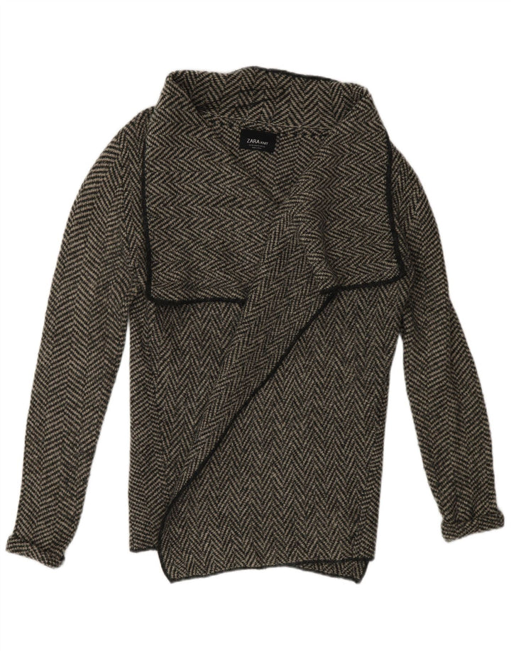 Sweter damski Zara z otwartym kardiganem UK 14, średni szary, akryl w jodełkę