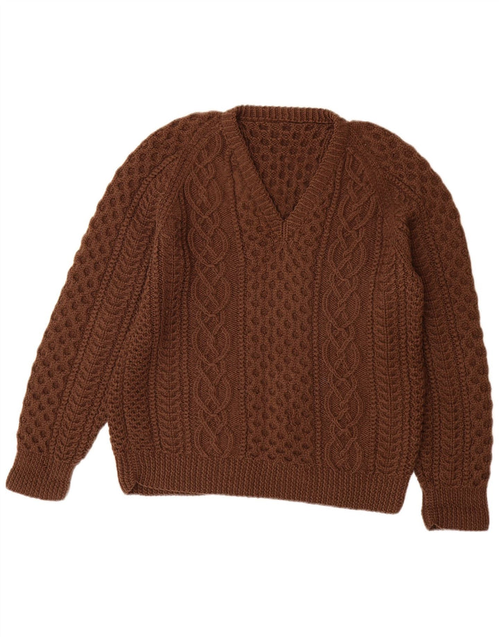 Sweter damski VINTAGE z dekoltem w kształcie litery V, UK 14, duży brązowy