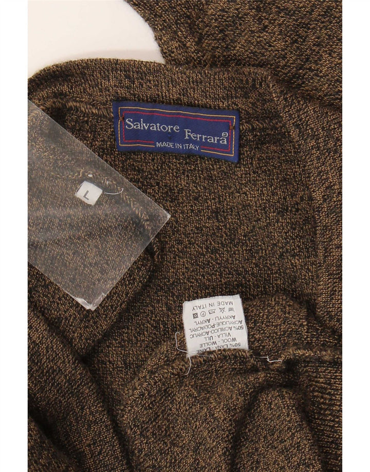 Sweter męski w stylu vintage, duży, brązowy, geometryczny, wełniany