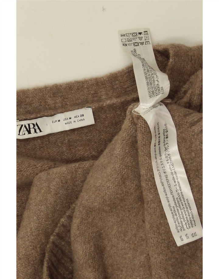 Damski sweter oversize Zara UK 14 Średni brązowy akryl