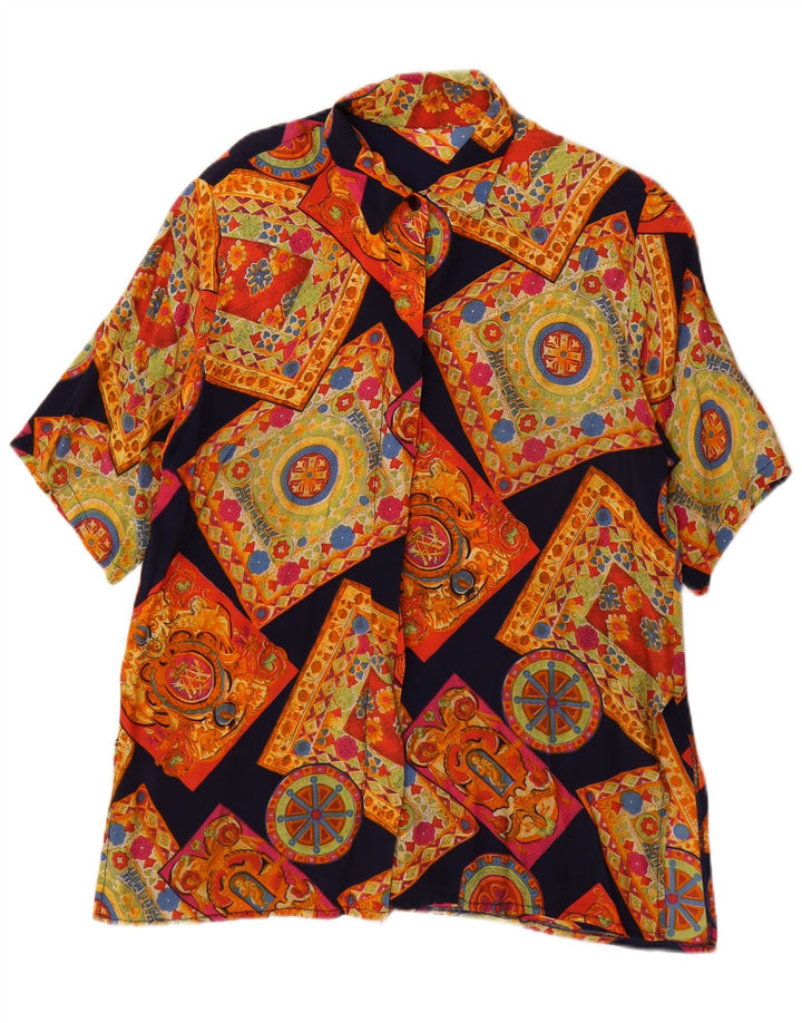 Koszula damska z krótkim rękawem w stylu vintage, UK 14, średnia, wielokolorowa, geometryczna