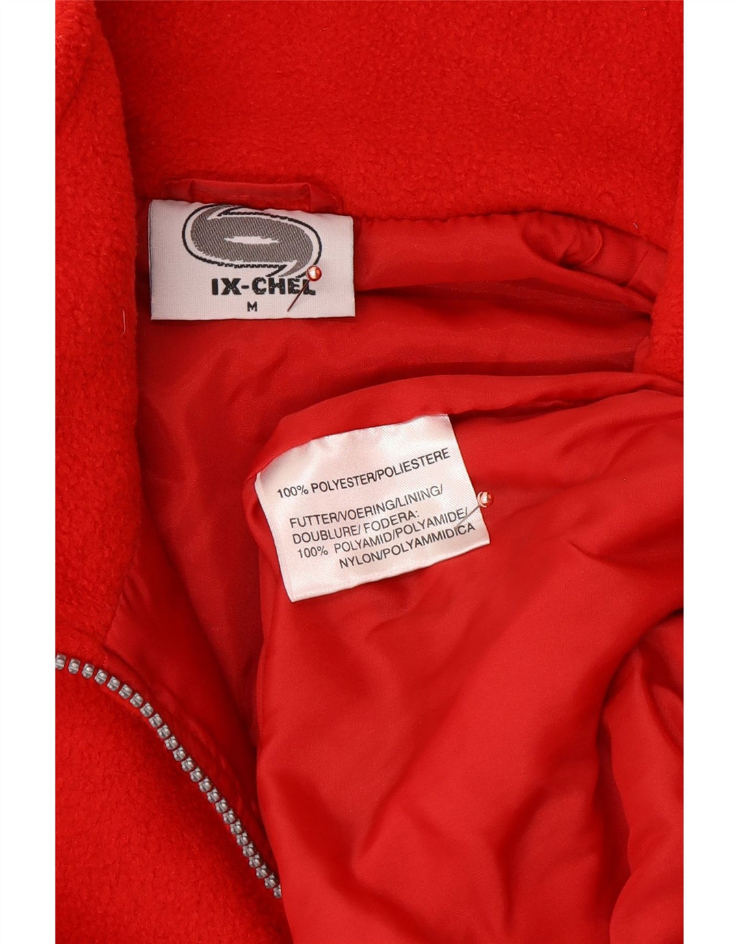 Męski sweter VINTAGE o luźnym kroju i zapinanym na zamek, polarowy, średni czerwony poliester