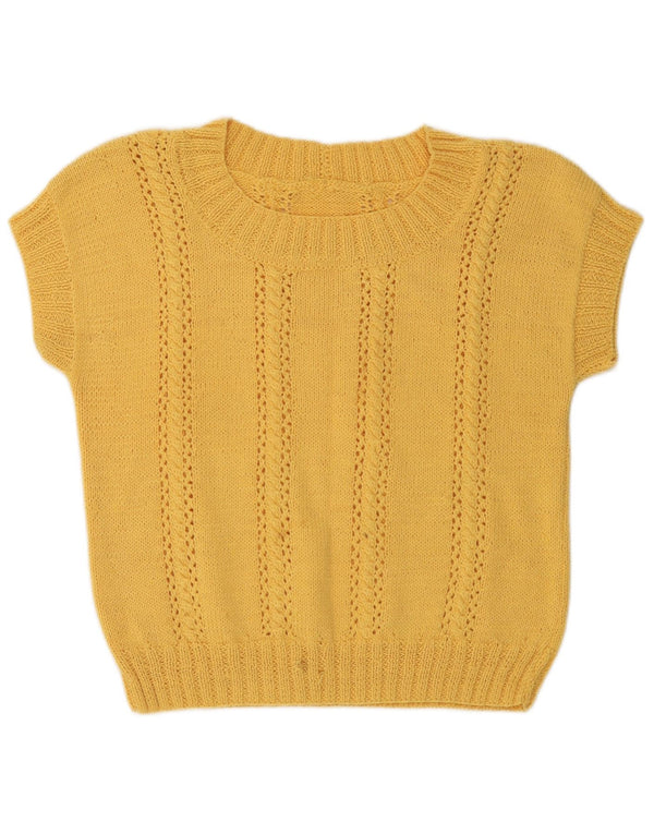 Vintage damski sweter z krótkim rękawem i dekoltem w łódkę UK 14 średni żółty