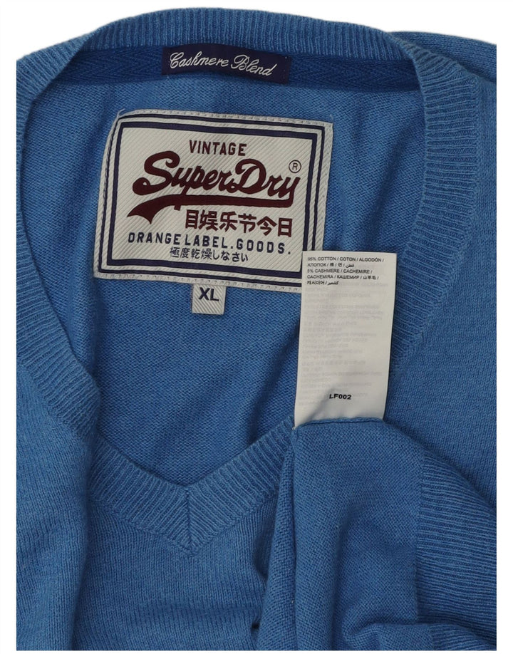 Męski sweter Superdry z dekoltem w kształcie litery V, XL, niebieski, bawełniany