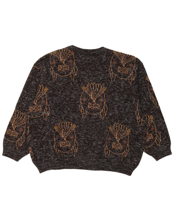 Damski sweter VINTAGE z graficznym wycięciem pod szyją UK 18 XL, czarny, nakrapiany