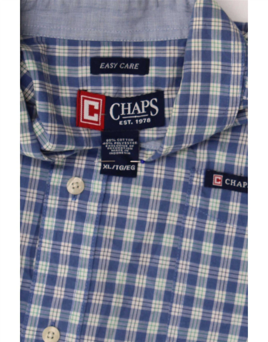 Męska koszula z krótkim rękawem Chaps Easy Care XL w niebieską kratkę, bawełniana