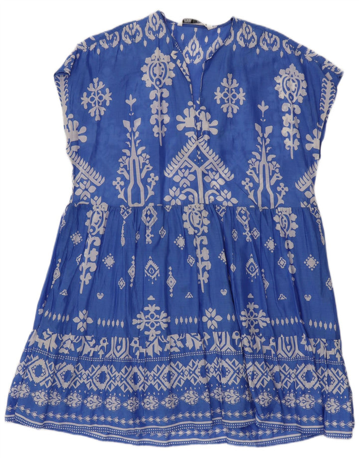 Damska sukienka oversize o linii A ZARA UK 14 Średni niebieski Fair Isle Cotton