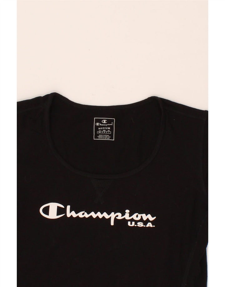 CHAMPION Womens Graphic T-Shirt Top UK 12 Medium Black Vintage Champion and Second-Hand Champion from Messina Hembry 
