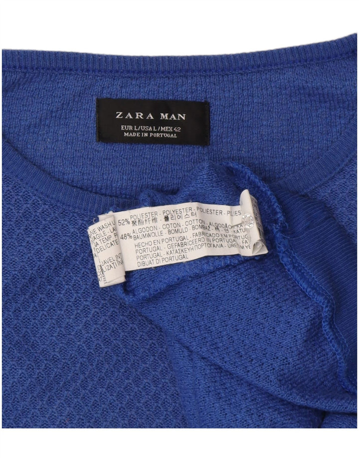 Męski sweter z okrągłym dekoltem Zara, duży niebieski poliester