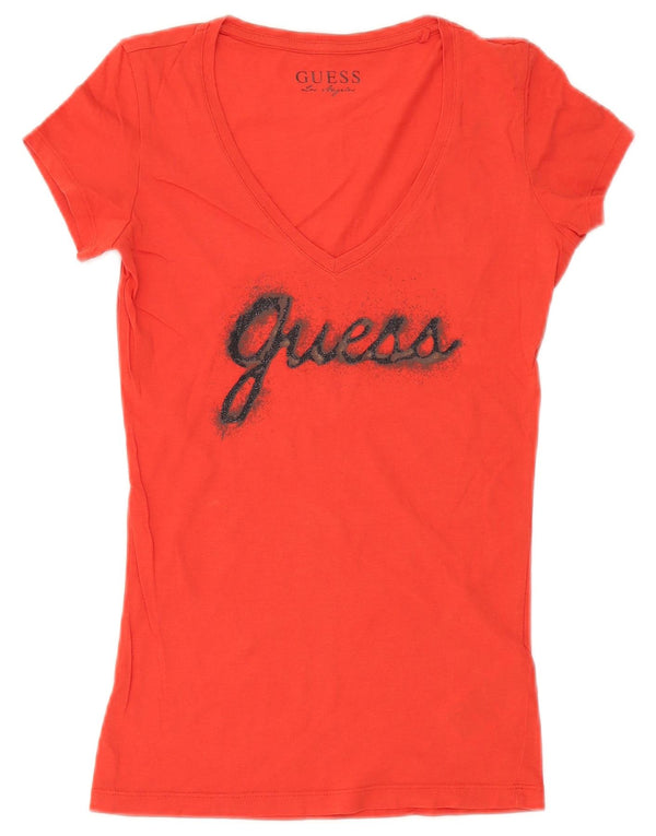 Damska koszulka graficzna Guess Top UK 6 XS, czerwona bawełna