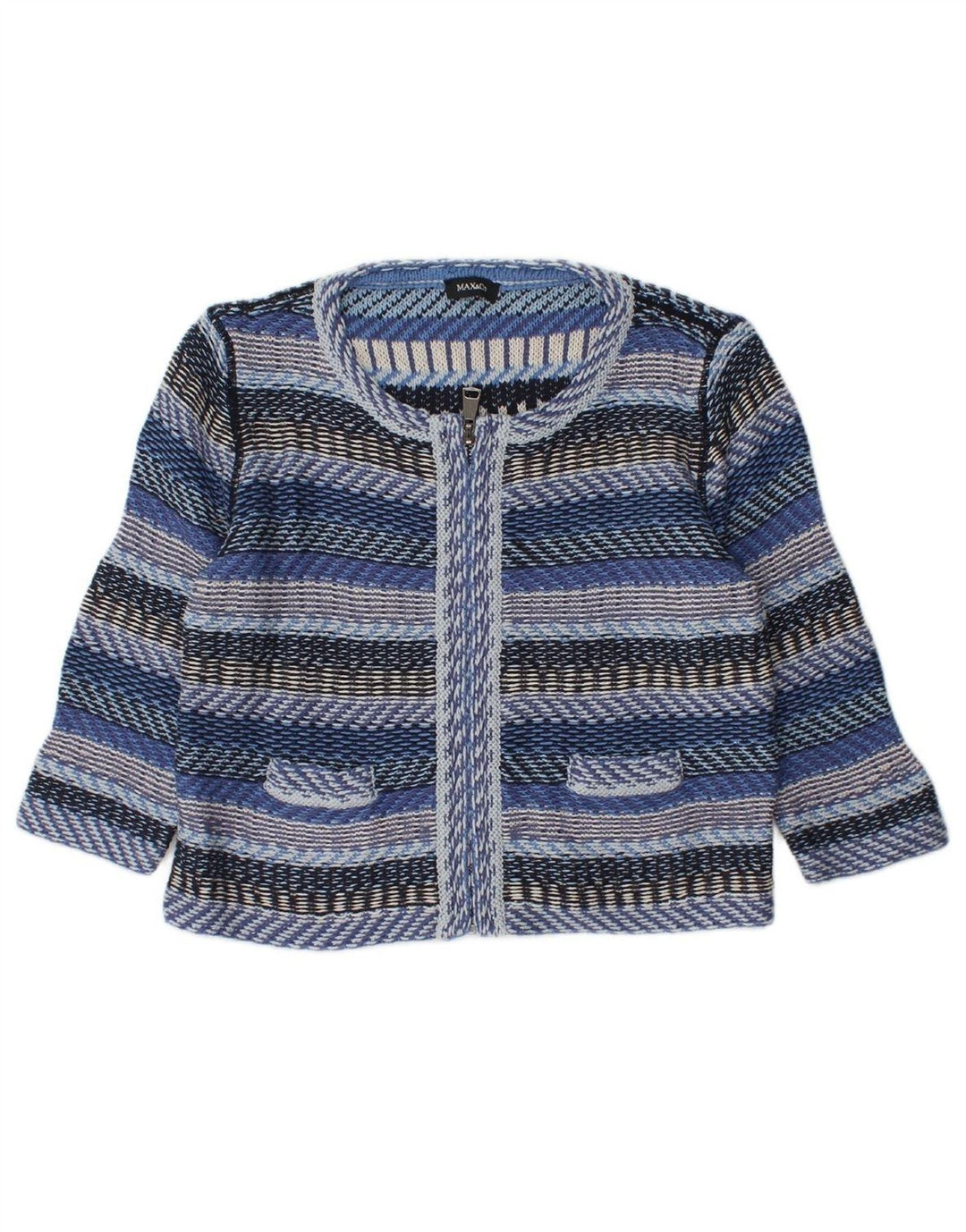 MAX & CO. Womens Cardigan Sweater UK 14 Medium Blue Striped Cotton