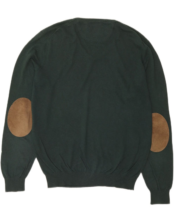 Męski sweter Massimo Dutti z dekoltem w kształcie litery V, średnio zielony, bawełniany