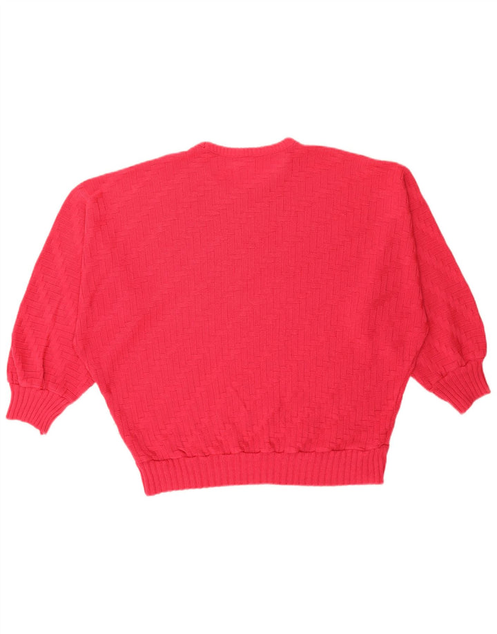 Vintage damski sweter oversize z okrągłym dekoltem UK 14, duży różowy