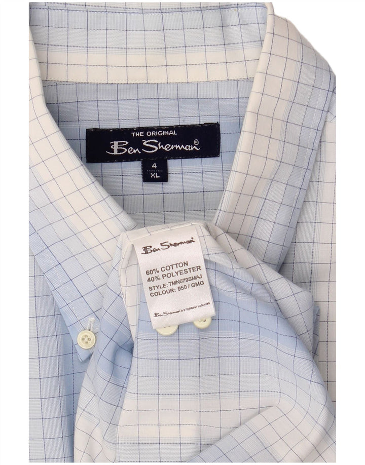 Męska koszula z krótkim rękawem Ben Sherman, 4XL, niebieska bawełniana kratka