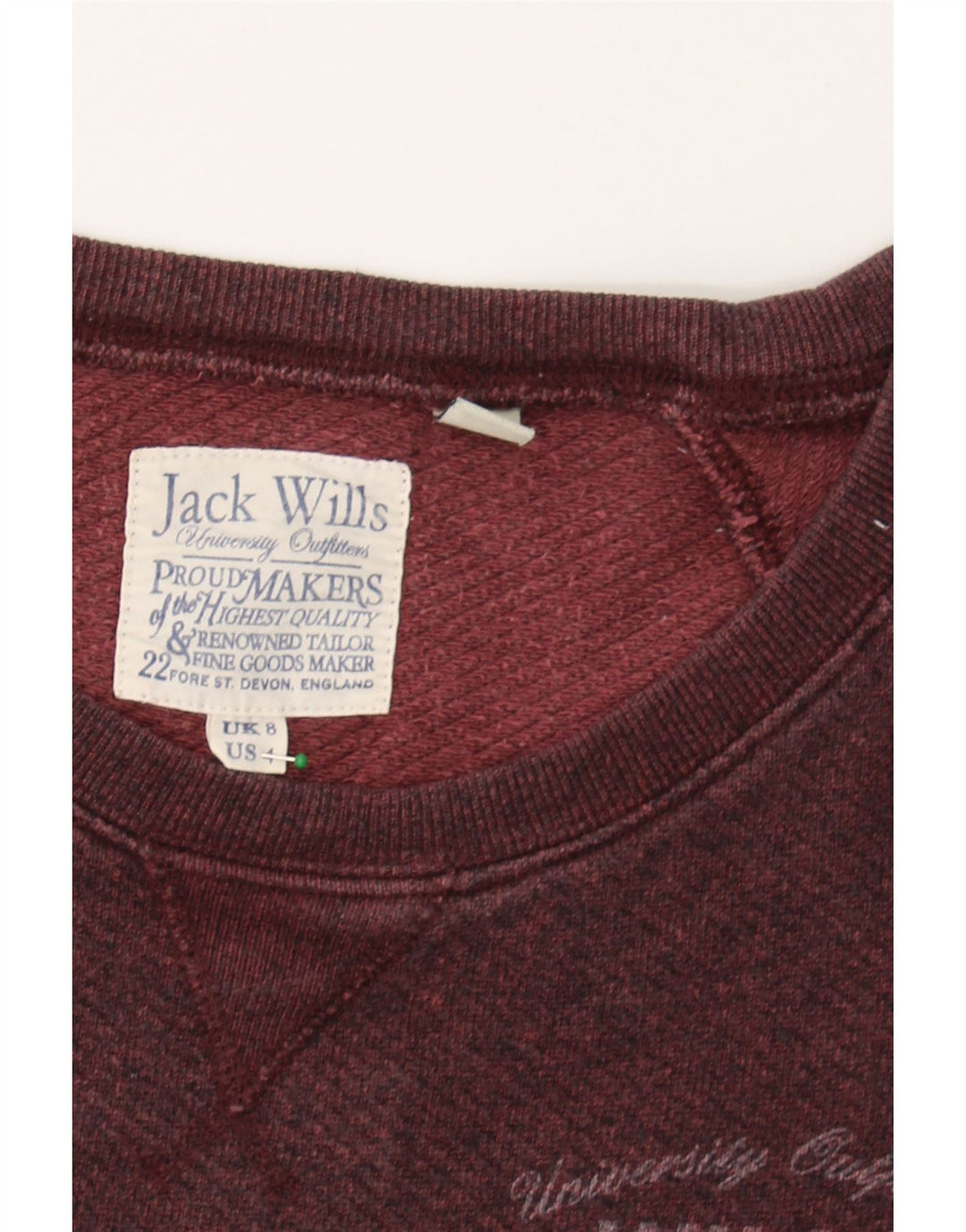 JACK WILLS Womens Oversized Sweatshirt Jumper UK 8 Small Maroon Flecked Vintage Jack Wills and Second-Hand Jack Wills from Messina Hembry 