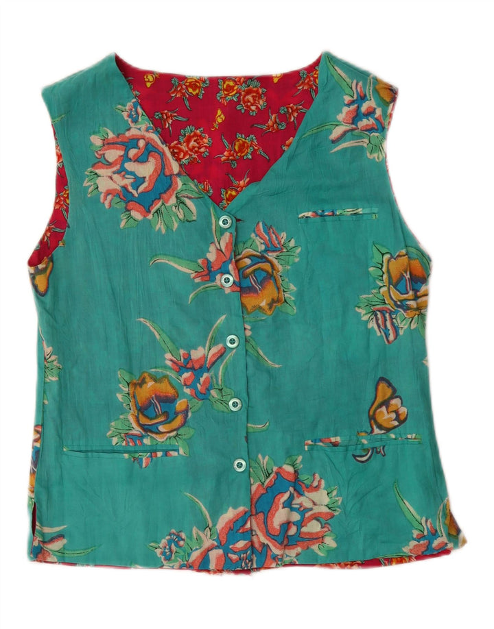 VINTAGE Womens Reversible Gilet UK 14 Medium Pink Floral Vintage Vintage and Second-Hand Vintage from Messina Hembry 