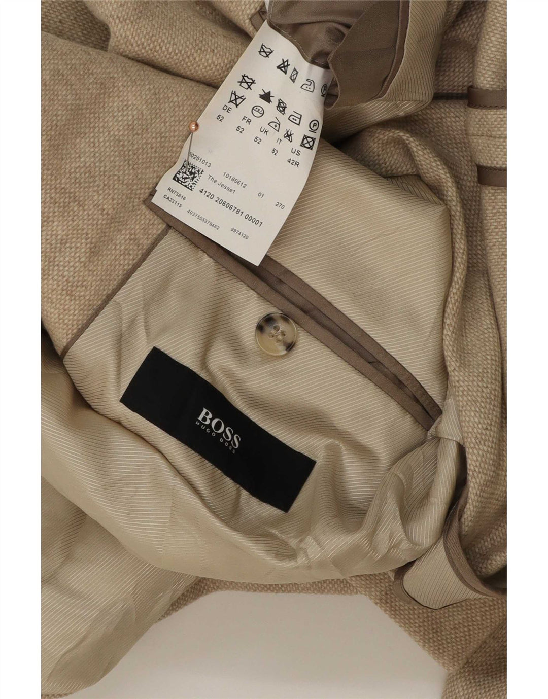 Męska marynarka zapinana na 2 guziki Hugo Boss EU 52 XL Beżowa dziewicza wełna