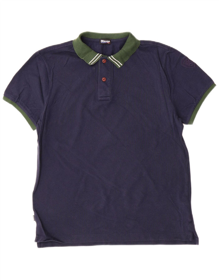 Męska koszulka polo Blauer, duża, bawełniana, w kolorze granatowym