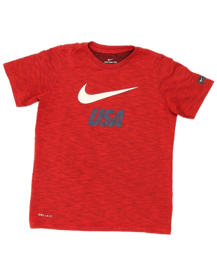 Chłopięcy T-shirt z grafiką Nike Dri Fit na 10-11 lat, średni, czerwony, nakrapiany