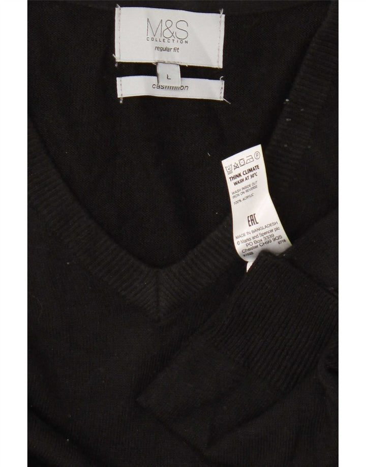 Marks & Spencer Męski sweter o regularnym kroju z dekoltem w kształcie litery V, duży, czarny, akrylowy