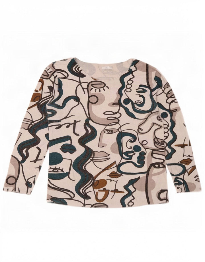 Vintage damski top w abstrakcyjny wzór z długim rękawem US 6 średni wielobarwny