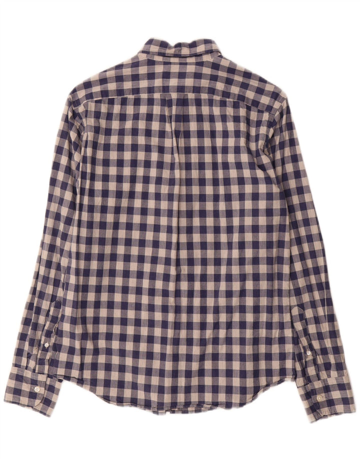 J. CREW Męska koszula slim, mała, granatowa, bawełniana w kratkę