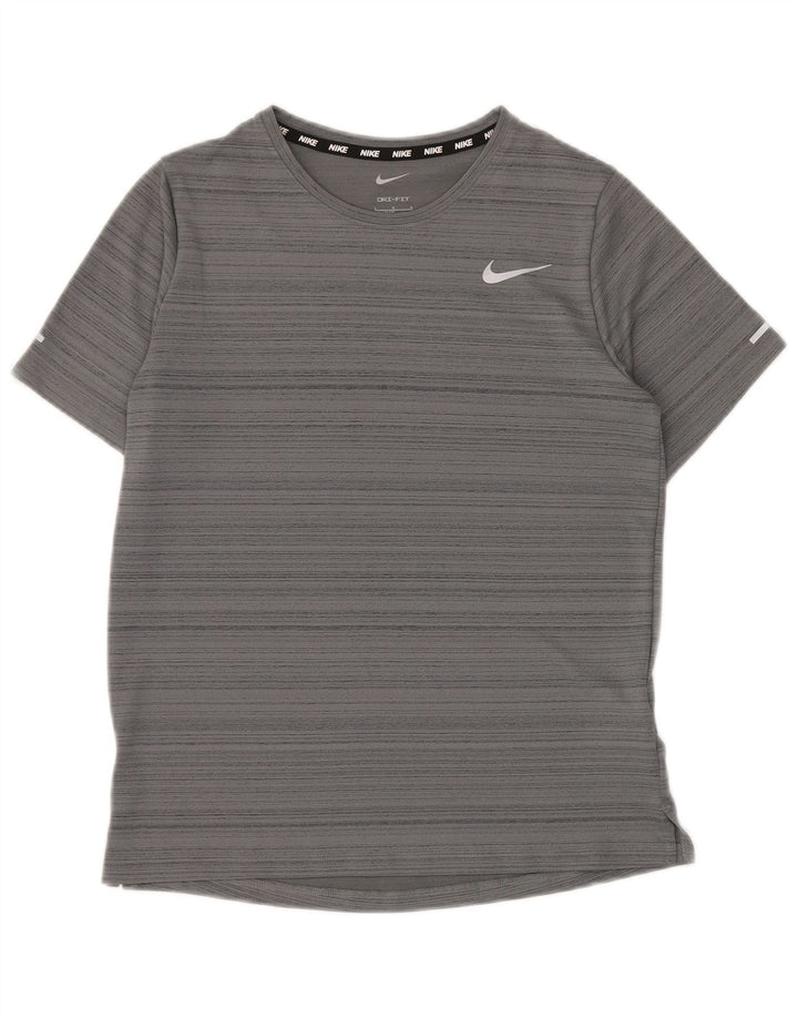 Chłopięcy T-shirt NIKE Dri Fit na 12-13 lat, duży, szary, poliestrowy w paski