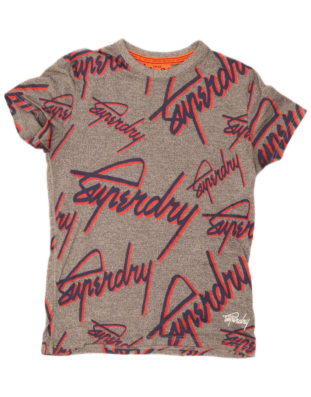 Męski T-shirt z grafiką Superdry, mały, szary, bawełniany w plamki
