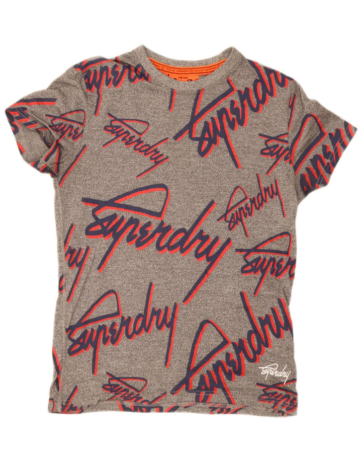 Męski T-shirt z grafiką Superdry, mały, szary, bawełniany w plamki