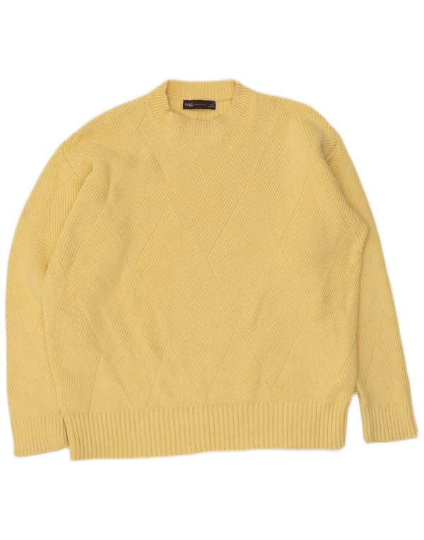 Marks & Spencer Damski sweter z okrągłym dekoltem, UK 14, średni żółty, bawełniany