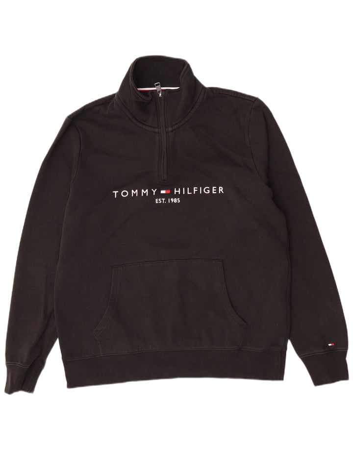 Męski sweter Tommy Hilfiger z grafiką i zamkiem błyskawicznym, średniej wielkości, czarny, bawełniany