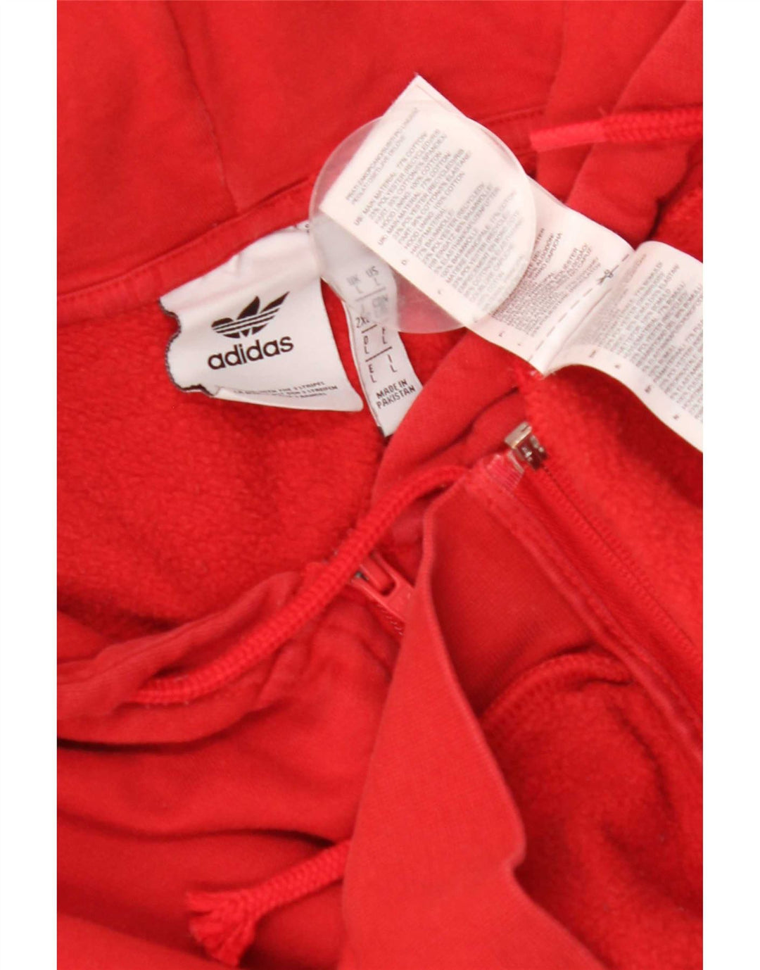 Adidas Męski sweter z kapturem i zamkiem błyskawicznym, duży, czerwony, bawełniany