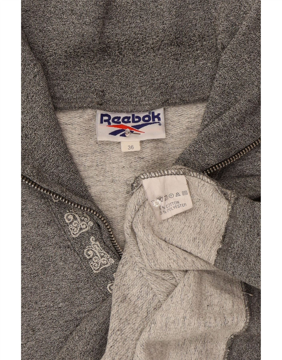 Damska bluza Reebok Oversize z zamkiem błyskawicznym, EU 36, mała, szara bawełna