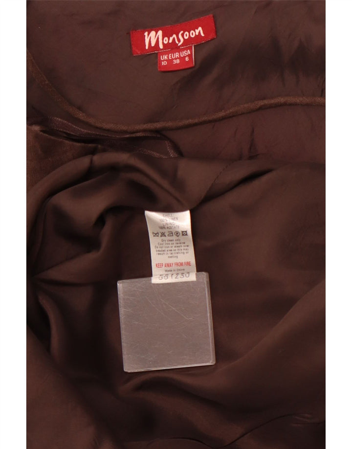 Damska sukienka wiązana na szyi MONSOON UK 10 Small, brązowa, lniana