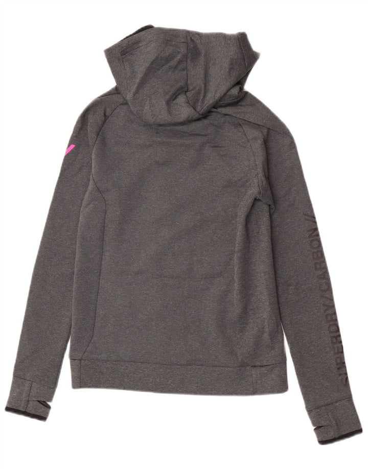 Damski sweter z kapturem Superdry z grafiką i zamkiem błyskawicznym, UK 10, mały, szary poliester
