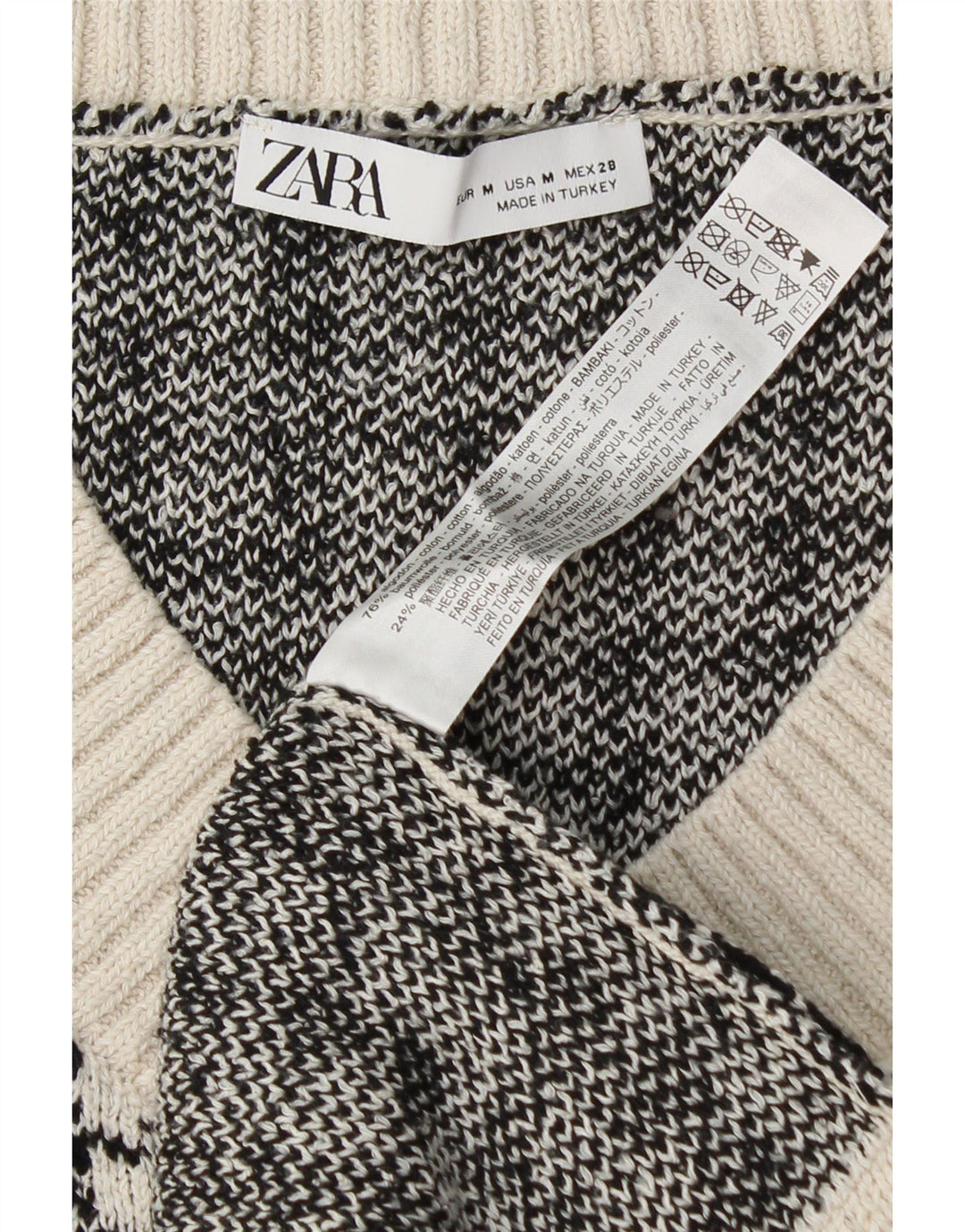 Damski podkoszulek z kamizelką oversize Zara UK 14, średnia biała bawełna w pepitkę