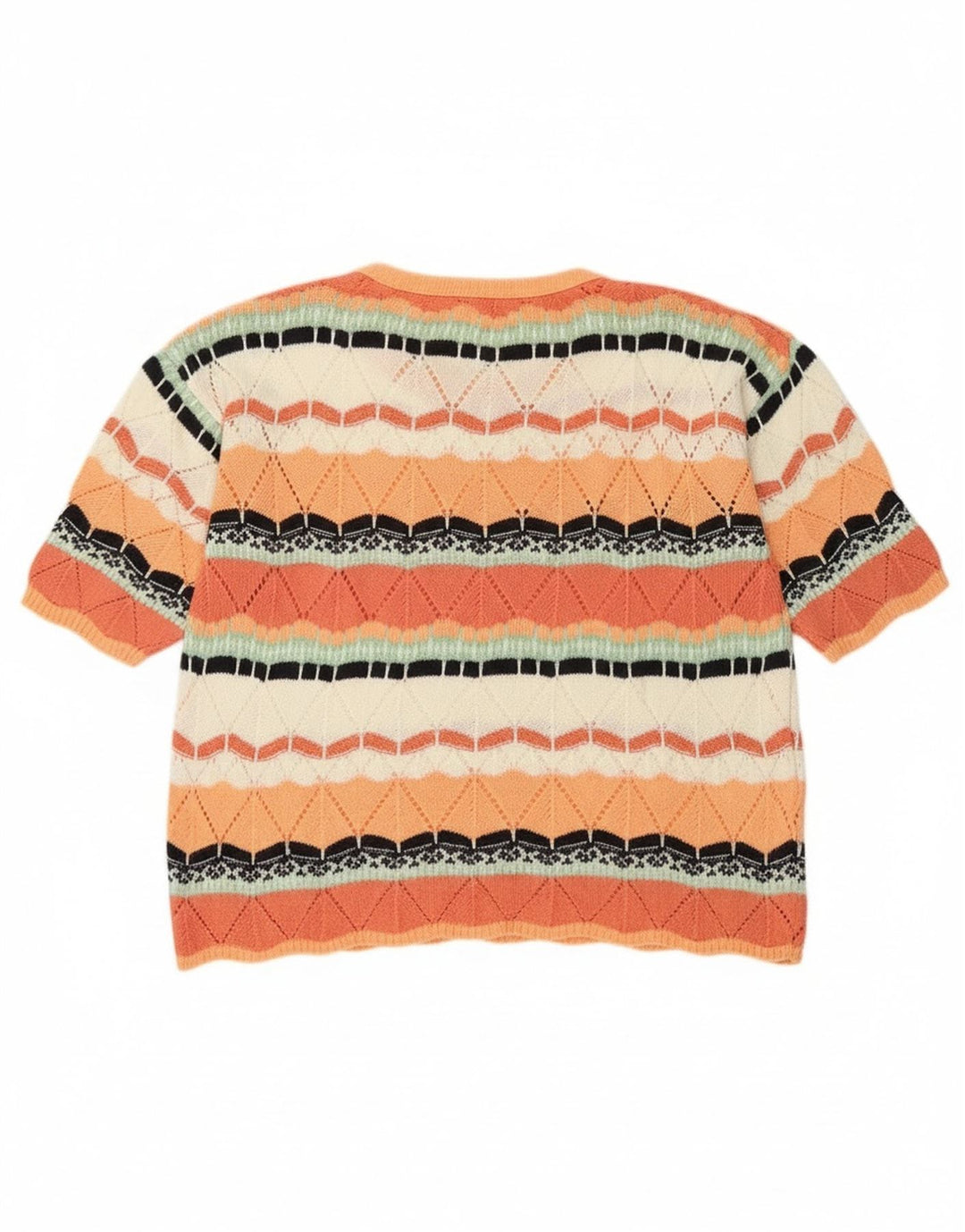 Sweter damski w stylu vintage z okrągłym dekoltem UK 14 Średni pomarańczowy geometryczny