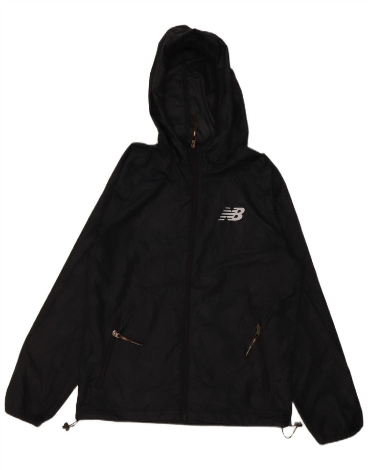 Męska kurtka przeciwdeszczowa z kapturem New Balance UK 36, mały, czarny poliester