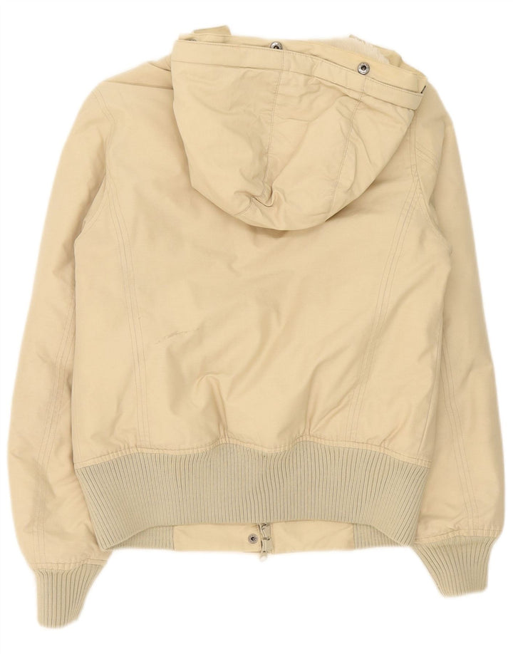Damska kurtka z kapturem, oversize, wyściełana Woolrich UK 10, mała, beżowa, bawełniana