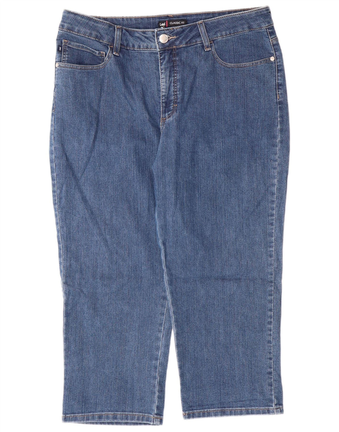 Damskie jeansy Capri LEE o klasycznym kroju US 16 2XL W34 L22 Niebieskie bawełniane