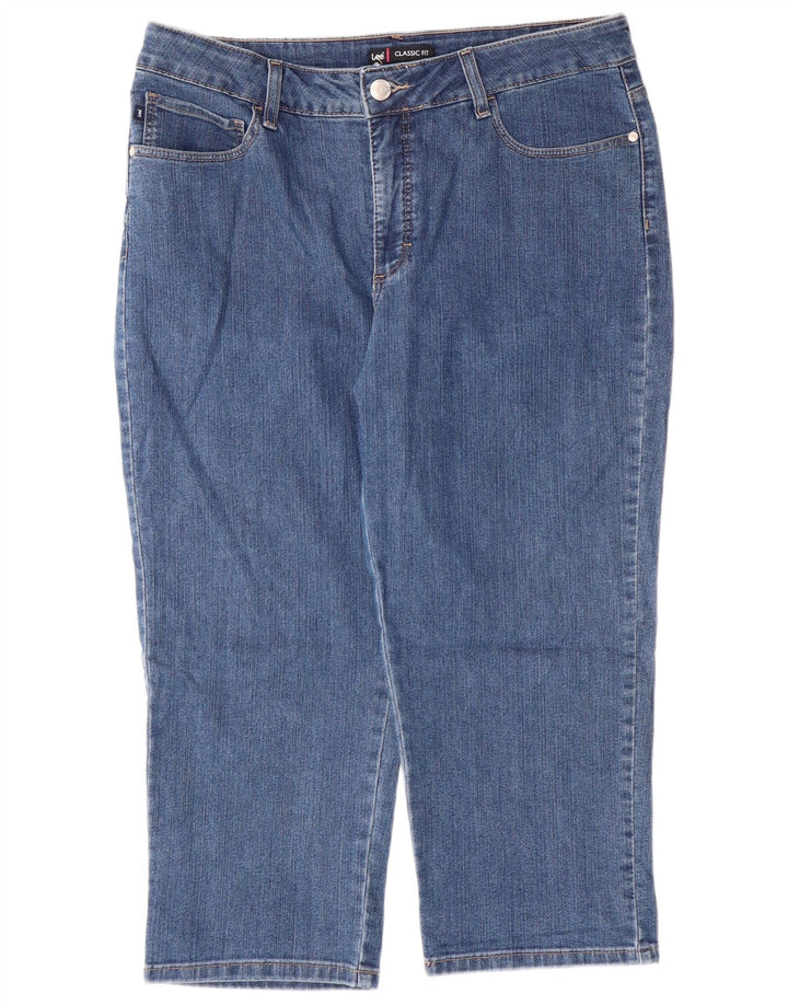 Damskie jeansy Capri LEE o klasycznym kroju US 16 2XL W34 L22 Niebieskie bawełniane