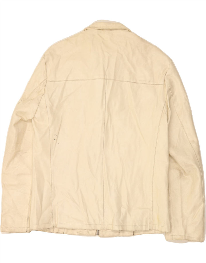 VINTAGE Mens Leather Jacket UK 38 Medium Beige Vintage Vintage and Second-Hand Vintage from Messina Hembry 