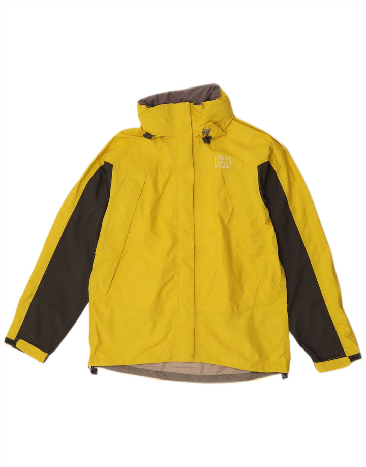 Damska kurtka przeciwdeszczowa z kapturem Helly Hansen UK 16, duża, żółta, z blokami kolorów