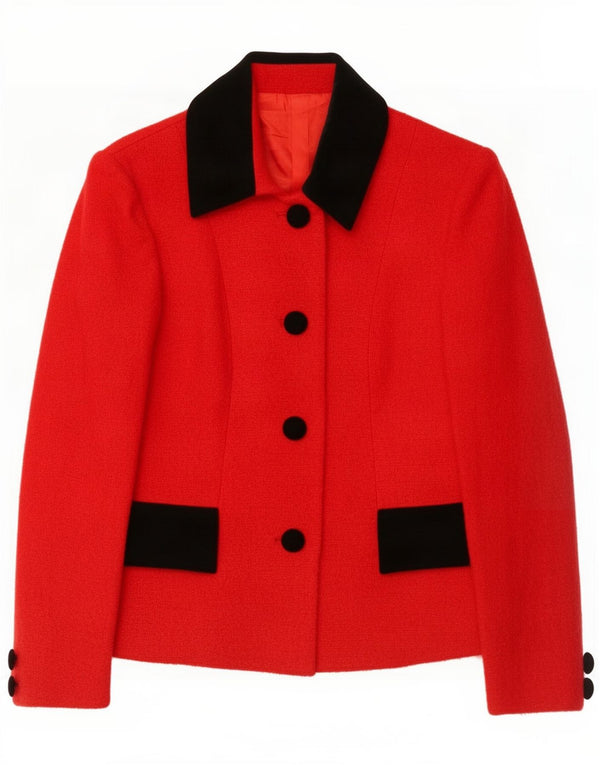Vintage Womens 4 Button Blazer Jacket IT 46 Large Red Colourblock Wool