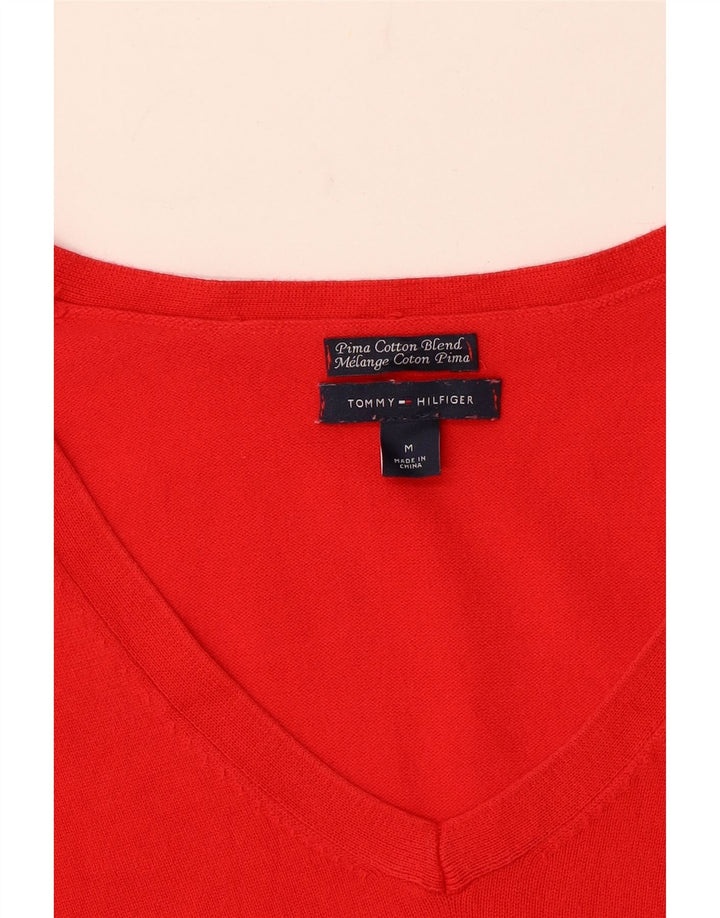 Damski sweter Tommy Hilfiger z dekoltem w kształcie litery V, UK 12, średni czerwony bawełniany